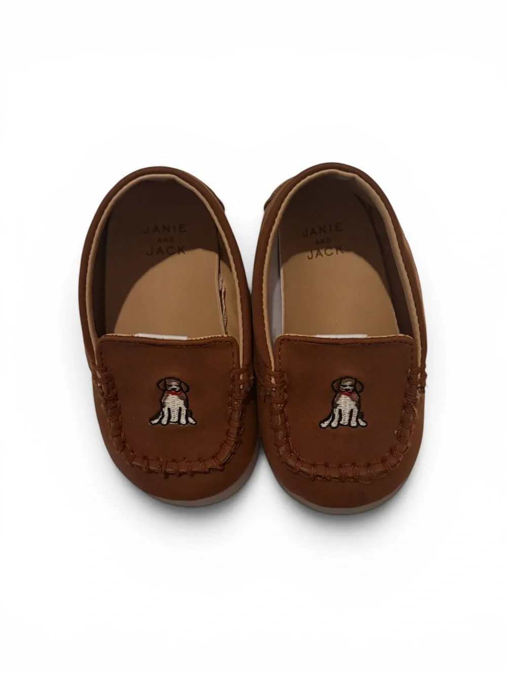 Janie and Jack Brown Infant Loafer with Puppy Embroidery